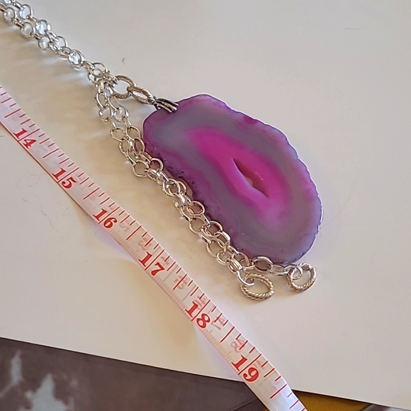 Pink Agate Slice Pendant on Chunky Y2K Chain - Picture 5 of 6